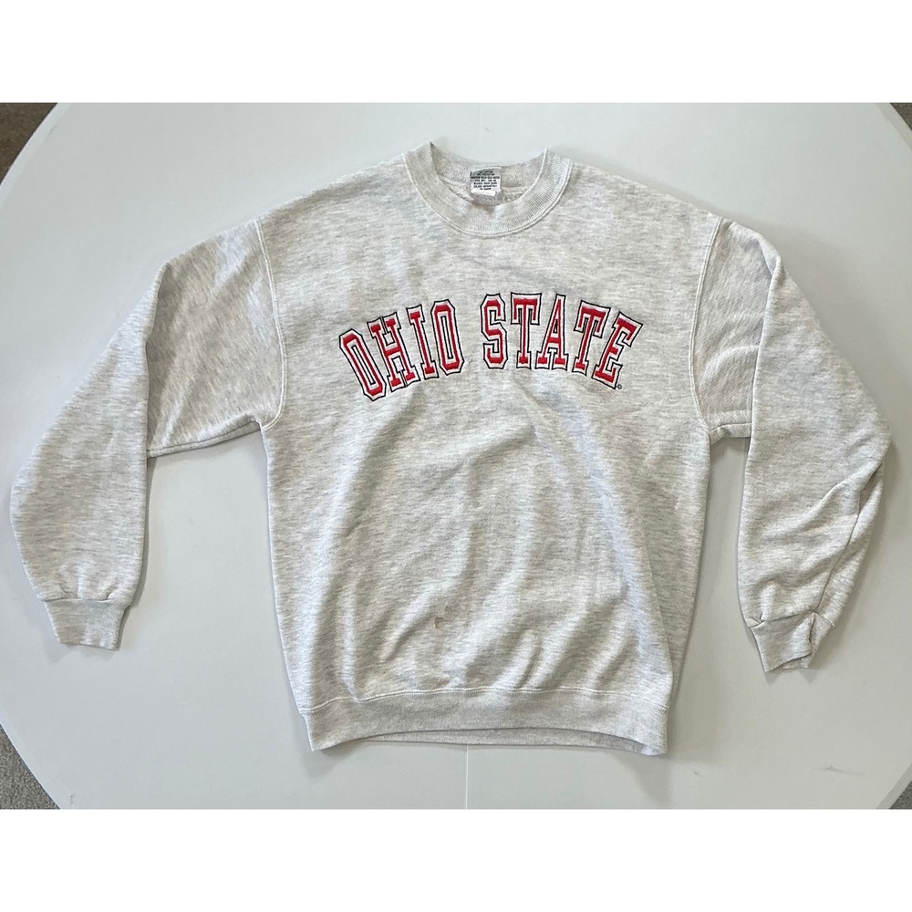 VTG USA Made Ohio State Buckeyes Sweatshirt L Grey Crewneck Preppy Embroidered